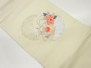 金駒刺繍雪輪に牡丹・菊模様名古屋帯